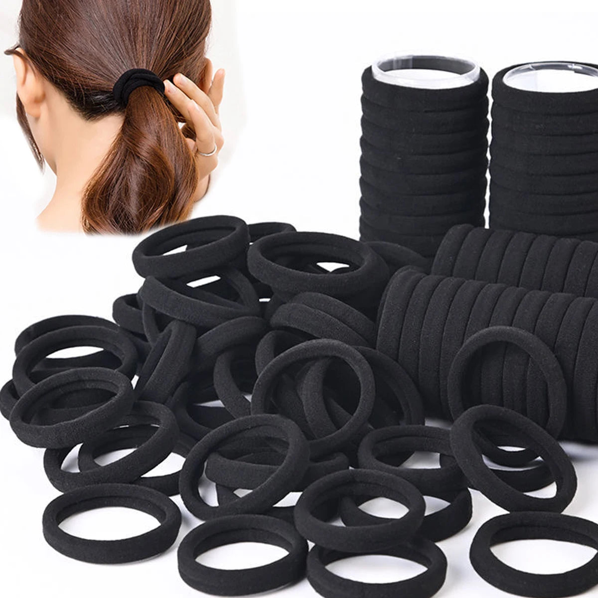 50/100pcs Black & White Hair Bands – High-Elastic Rubber Bands for Women’s Styling & Everyday Use
